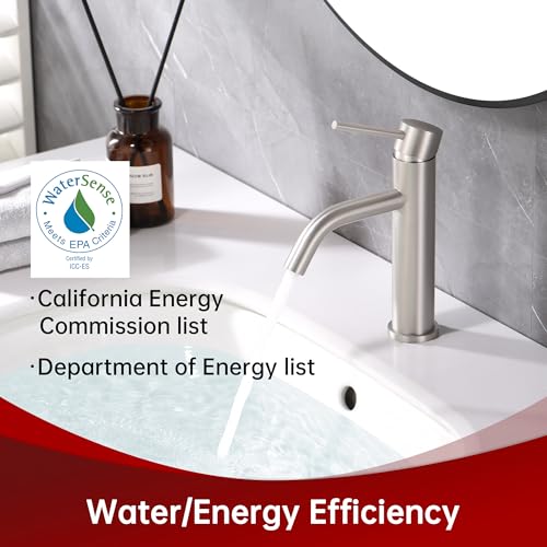 SUMERAIN Bathroom Sink Faucet Brushed Nickel Single Handle | Modern, Lead-Free, Stainless Steel, Single Hole, with Faucet Supply Lines, Easy DIY Install - color: Brushed Nickel, size: Undermount Sink faucet