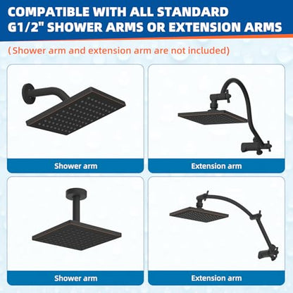 Hibbent cUPC Certified Thick Metal 6'' Rain Shower Head, Oil Rubbed Bronze | High Pressure Shower Head, Bathroom Waterfall Shower Heads, High Flow Fixed Showerheads with Adjustable Brass Ball Joint - color: Oil Rubbed Bronze, style: Square 6''