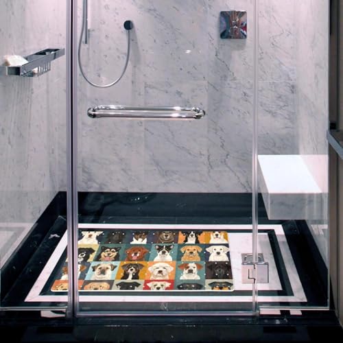 Non Slip Bath Mat for Tub, 15.1 x 26.8 Inch Bathtub Mat Machine Washable Shower Mat with Drain Holes and Suction Cups, Dog Breeds Background - color: Multi 02