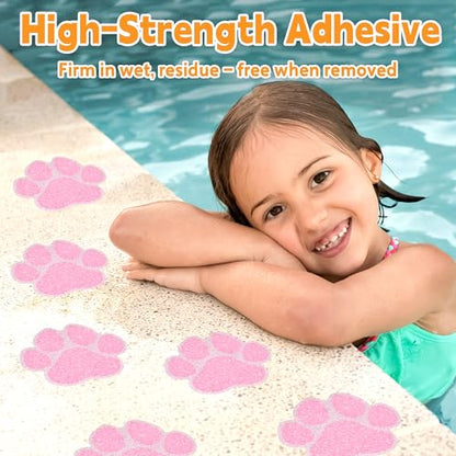 Secopad Non-Slip Bathtub Stickers, 20 PCS Large Safety Bathroom Tubs Showers Treads Adhesive Decals with Scraper (Pink) - color: Pink