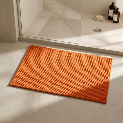 Triohero Bathroom Rugs Non Slip Washable, Super Absorbent Thin Bath Mat Small Quick Dry Low Pile Bathroom Rug, Orange 16"x24" - color: Orange, size: 16"x24"