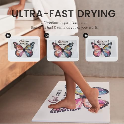 Butterfly Foldable Stone Bath Mat - Quick Dry Diatomaceous Earth Bath Mat with Non Slip Pad, Absorbent Stone Shower Mat for Bathroom, Butterfly Bathroom Decor, 23.6 x 15.5