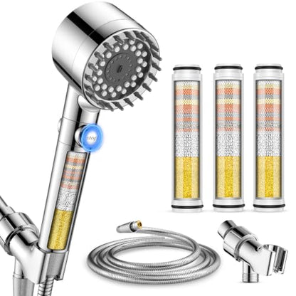 Filtered Shower Head with Handheld, High Pressure Shower Head with Filters | 3 Filters, ON/OFF Switch, Removes Chlorine for Hard Water, Improves Skin & Hair, 4 Mode Showerhead, Power Wash, Holder & Hose