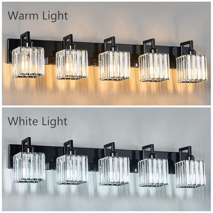 Modern Bathroom Vanity Light 5-Lights Plating Black Vanity Light Crystal Wall Light Bathroom Light Fixtures - color: Plating Black Crooked, size: 5-light
