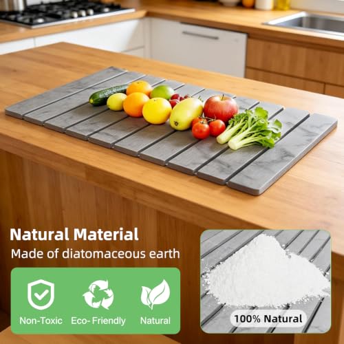 Large Stone Dish Drying Mat for Kitchen Counter, 24"×16" Foldable Quick Drying Mat, Absorbent Diatomaceous Earth Drying Mat for Bottles Cups Dishes, Match Any Countertop (Gray Marble, 24" x 16") - color: Gray Marble