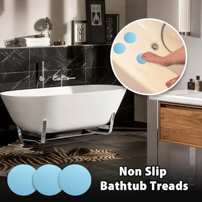 24 PCS Blue Round Shape Bathtub Non Slip Stickers | Adhesive Decals, Anti Slip for Shower, For Floor Bathroom Stairs Ladders, Includes Scraper - color: Blue