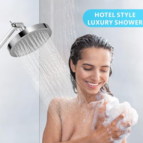 High Pressure Rain Shower Head with 11'' Extension Arm - High Flow Rainfall Showerhead - Luxury Modern Look - Pressure Boosting(Round, Chrome) - color: Chrome, style: 6" Round