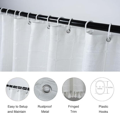 Farmhouse White Extra Long Shower Curtain - Boho Modern Linen Fabric Shower Curtains for Bathroom, XL Large Country Heavy Duty Thick Bathroom Curtain Set with Tassel - Bohemian Shower Curtain 71x83 - color: White, size: 71"W x 83"L (Pack of 1)