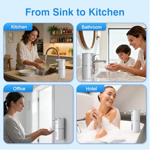 Fachixy Automatic Foaming Soap Dispenser Touchless, 6 Adjustable Level | 12.8oz/380mL, Up to 90 Days Battery Life, 6 Adjustable Level, Rechargeable, Wall Mountable IPX5 for Kitchen & Bathroom, White - color: White, style: Foam