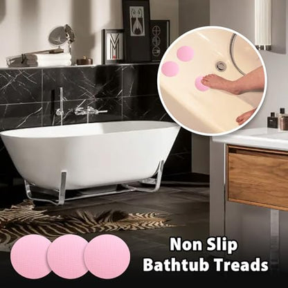 24 PCS Pink Round Shape Bathtub Non Slip Stickers | Adhesive Decals, Anti Slip for Shower, For Floor Bathroom Stairs Ladders, Includes Scraper - color: Pink