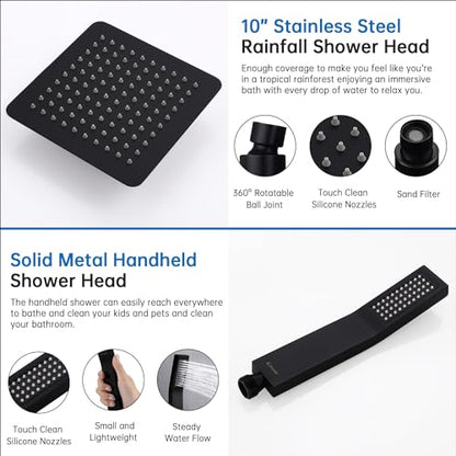 G-Promise All Metal 10 Inches Rainfall Shower Head with Handheld Combo | All Metal, Built to Last, Easy Install, Adjustable Height & Angle for All Heights, Extra Long Hose, Modern Upgrade - color: Matte Black, size: 10 Inches