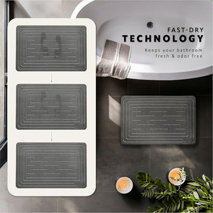 Diatomaceous Earth Stone Bath Mat - Ash Tile | Modern Fast Dry Bathroom Floor Shower Mat, Quick Drying Premium Diatomite Spa Stone Gift, Non-Slip Base, 23.6" x 15.4" - color: Ash Tile