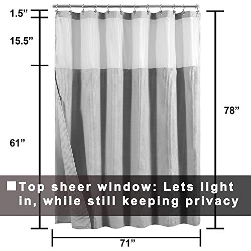 Barossa Design Cotton Shower Curtain with Snap-in Liner Gray, 71x78 Long | Cotton Blend, Honeycomb Waffle Weave, Fabric Snap on/off Liner, Water Repellent, Mesh Window, Machine Washable, 71 x 78 - color: Lake Wanaka Gray, size: 71"W x 78"L (Pack of 1)