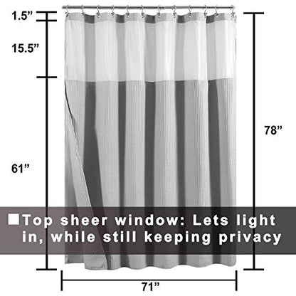 Barossa Design Cotton Shower Curtain with Snap-in Liner Gray, 71x78 Long | Cotton Blend, Honeycomb Waffle Weave, Fabric Snap on/off Liner, Water Repellent, Mesh Window, Machine Washable, 71 x 78 - color: Lake Wanaka Gray, size: 71"W x 78"L (Pack of 1)