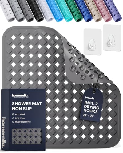 homerella Square Shower Mat Non Slip Anti Mold 21x21 Anti Slip Shower Mat | 100% BPA Free, Mildew Resistant, Machine Washable, Shower Mats for Inside Shower, Shower Floor Mat Mat Non Slip EU Certified - color: Dark Grey