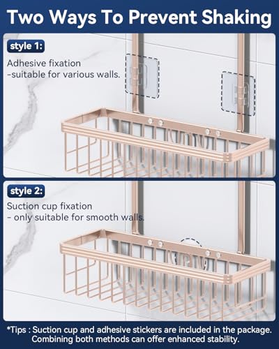 Never Rust Shower Caddy Hanging, Aluminum Shower Racks for Inside Shower, 2-Tier Shower Organizer Hanging Over Shower Head with Hooks and Soap Holder, Rose Gold - color: Rose Gold