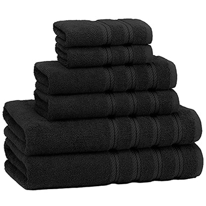 American Soft Linen 100% Carde Cotton 6 Piece Towel Set, 590 GSM Heavy Weight Soft Absorbent Turkish Towels for Bathroom, Coal Black - color: Jet Black