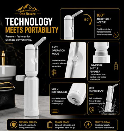 Travel Bidet, Portable Bidet Sprayer ONE NATURE 500mL/m IPX6 Waterproof Electric High Pressure Handheld Bidet Sprayer USB-C Rechargeable for Women Men Baby Bidet Peri Bottle Postpartum Clean - color: Grey