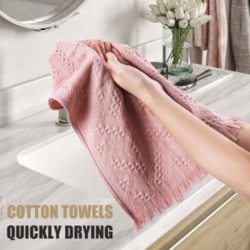 Boho Bathroom Decor Hand Towel 4 Pack 100% Turkish Cotton 14 x 30 Inch Boho Kitchen Hand Towel Guest Tea Gift (Pink) - color: Pink