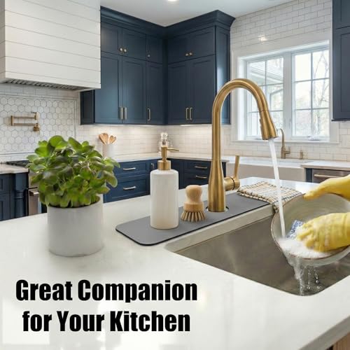Cuttable Kitchen Sink Faucet Mat: 30" Lx5.5 W Splash Guard with Center Hole | Customizable Absorbent Non-slip Fabric Rubber Mat, Cut to Fit 2,3,4 Holes Irregular Sink with Soap Dispenser Air Gap - size: 30"Lx5.5"W