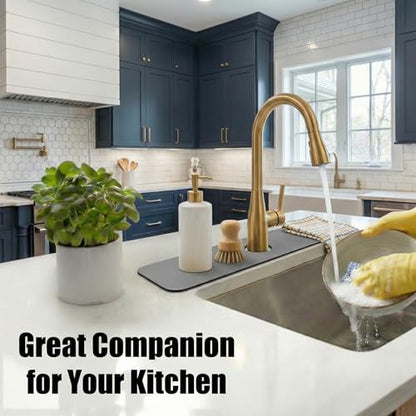 Cuttable Kitchen Sink Faucet Mat: 30" Lx5.5 W Splash Guard with Center Hole | Customizable Absorbent Non-slip Fabric Rubber Mat, Cut to Fit 2,3,4 Holes Irregular Sink with Soap Dispenser Air Gap - size: 30"Lx5.5"W