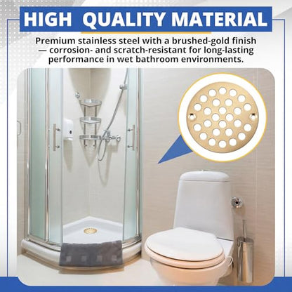 2pcs 4 Inch Round Screw-in Shower Drain Cover Replacement Easy-to-Install Floor Drain Grate with Screws Brushed Nickel(Gold) - color: Gold