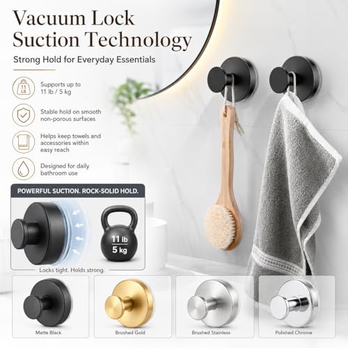 Suction Cup Hooks Removable Shower Hooks, 4Pcs Metal Towel Hooks for Bathroom Window Glass Wall Door Can Hang Various Towels Bath Towels Keychains, Black Front Door Wreath Hangers, No-Drill Waterproof - color: Black