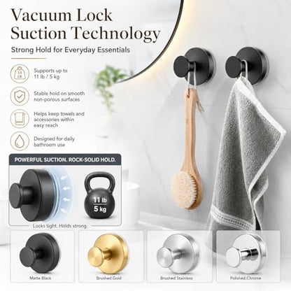 Suction Cup Hooks Removable Shower Hooks, 4Pcs Metal Towel Hooks for Bathroom Window Glass Wall Door Can Hang Various Towels Bath Towels Keychains, Black Front Door Wreath Hangers, No-Drill Waterproof - color: Black