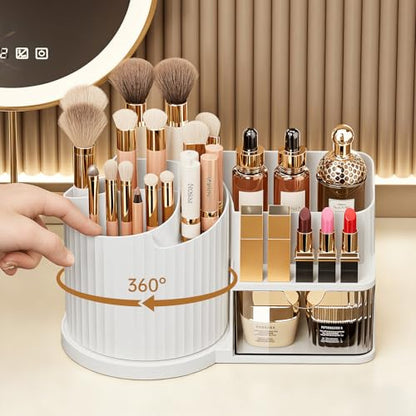 Anyoifax 360 Rotating Makeup Brush Holder Make Up Brushes Organizer, White | Spinning Makeup Brush Cup Cosmetics Container Pen Holder Lipsticks Storage for Vanity, Dresser