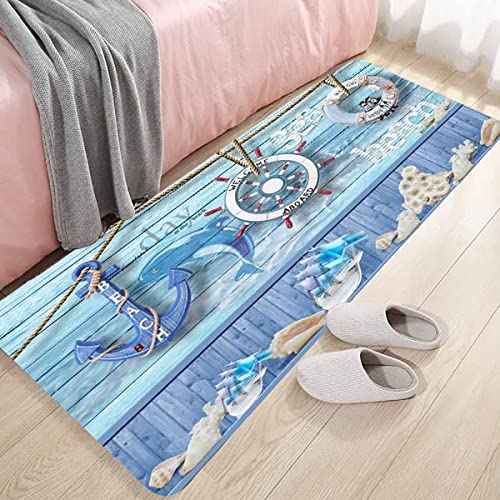 LYFANS Bath Rugs Sponge Foam Absorbent Soft for Bathroom and Kitchen (47x18 inches), Flannel Mat Non Slip Bright 3D Print for Bedside and Living Room(Nautical Anchor Helmsman) - color: Nautical Anchor Helmsman, size: 47x 18 inches