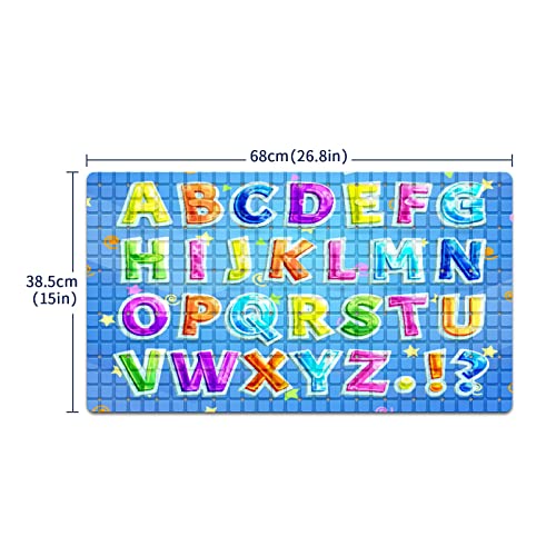 FCZ Bath Tub Mat Non Slip Shower Mat Educational Colorful Alphabet Table 26.8x15 inches Rectangular PVC Mat with Suction Cups Drain Holes Machine Washable - color: Educational Colorful Alphabet Table