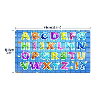 FCZ Bath Tub Mat Non Slip Shower Mat Educational Colorful Alphabet Table 26.8x15 inches Rectangular PVC Mat with Suction Cups Drain Holes Machine Washable - color: Educational Colorful Alphabet Table