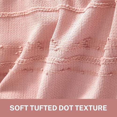Pink Shower Curtain Boho, 72 x 78 Cotton Blend Waffle Weave Stripe Textured Heavy Duty, Fabric Shower Curtain for Bathroom, Hotel, Washable - color: Pink B, size: 72"W x 78"L (Pack of 1)