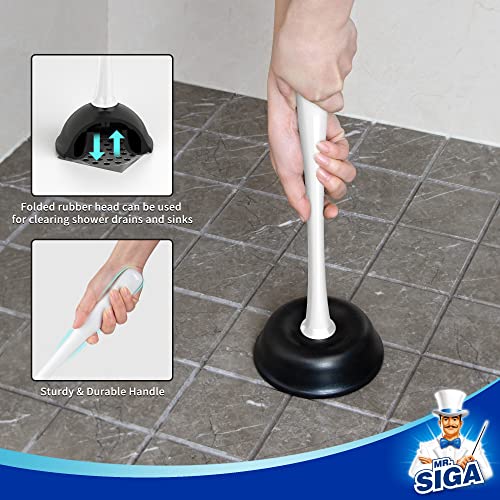 MR.SIGA Toilet Plunger and Bowl Brush Combo for Bathroom Cleaning, White | Heavy duty toilet brush and plunger set, toilet bowl brush and plunger with holder - color: White