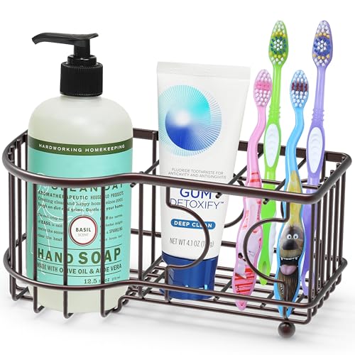 Simple Houseware Multi-Functional 6 Slots Toothbrush Holder, Bronze - color: Bronze, size: Freestanding