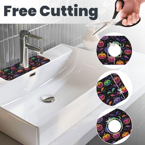 Halloween Pumpkin Bat Pumpkins Bats Kitchen Sink Splash Guard Faucet Mat Super Absorbent Fast Drying Mat Sink Gadgets-Fast Drying Pad Sink Mat For Kitchen Bathroom (15" X 5.5" ) - color: Halloween Pumpkin Bat