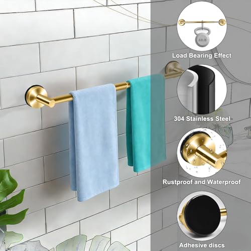 MGahyi Gold No Drill Adjustable Stainless Suction Cup Towel Bar | 14.6 ~ 24Inch Extendable Bath Shower Towel Holdere,Heavy Duty Towel Rack Suitable for Tile, Glass & Smooth Flat Surfaces - color: Gold