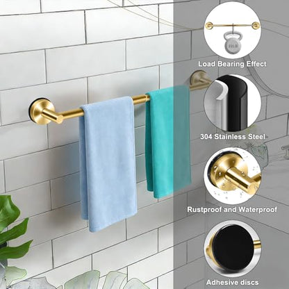 MGahyi Gold No Drill Adjustable Stainless Suction Cup Towel Bar | 14.6 ~ 24Inch Extendable Bath Shower Towel Holdere,Heavy Duty Towel Rack Suitable for Tile, Glass & Smooth Flat Surfaces - color: Gold