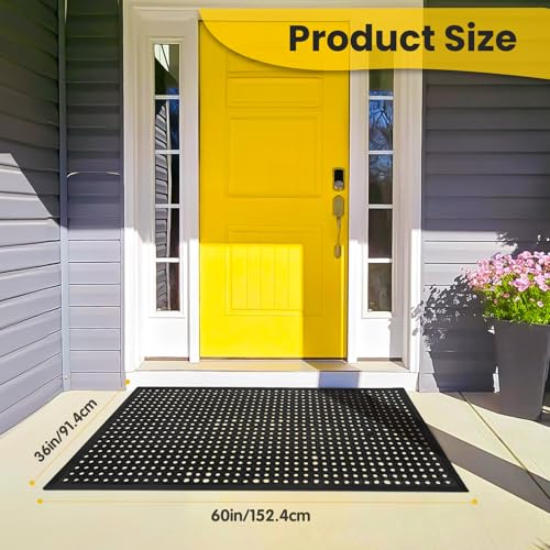 Rubber Door Mat with Holes, 36"x60" Rubber Floor Mat, Heavy Duty Floor Mats for Garage Floor Outdoor Restaurant Kitchen Bar (Black) (36"x60") - size: 60"L x 36"W x 0.4"Th