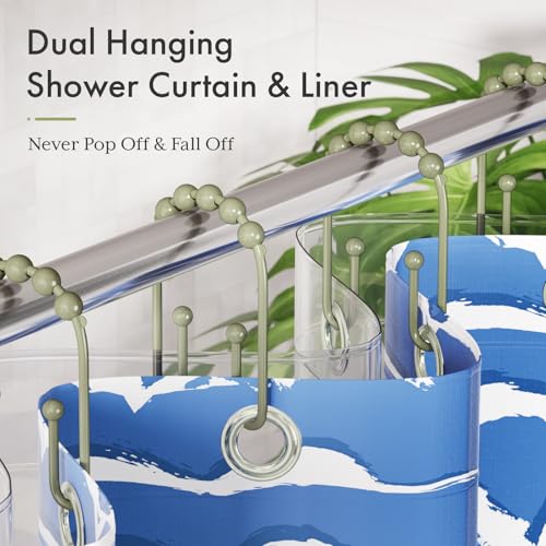 AmazerBath Sage Green Shower Curtain Hooks - Rust Proof Non-Slip Double Hooks for Curtains, Sturdy Metal Rings 12Pcs - color: Sage Green, style: Modern
