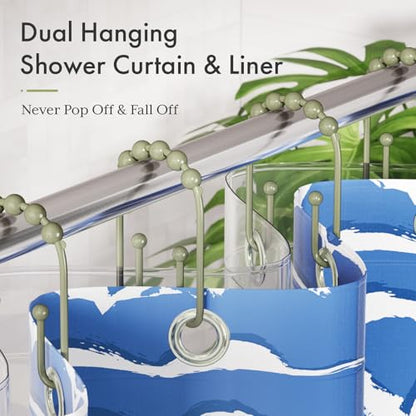 AmazerBath Sage Green Shower Curtain Hooks - Rust Proof Non-Slip Double Hooks for Curtains, Sturdy Metal Rings 12Pcs - color: Sage Green, style: Modern