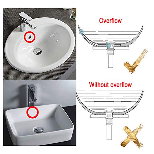 Faucet Sink Drain Stopper Vessel Vanity Pop Up Drain with Overflow | Solid Brass White Color Sink Drains Bath Assembly Fits 1.57 to 2.36 Inch Sink Openings with 1-1/4 Inch Large Cap And Basket - size: With Overflow
