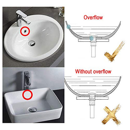 Faucet Sink Drain Stopper Vessel Vanity Pop Up Drain with Overflow | Solid Brass White Color Sink Drains Bath Assembly Fits 1.57 to 2.36 Inch Sink Openings with 1-1/4 Inch Large Cap And Basket - size: With Overflow