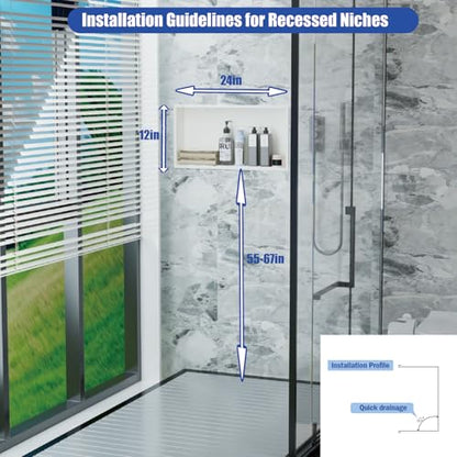 24"x12" Shower Niche Insert Tile Ready ，Stainless Steel Recessed Shower Caddy ，Bathroom remodel，Matte White （ 24 x 12 in） - color: White, size: 12 * 24 in