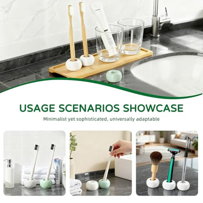 2Pcs Ceramic Toothbrush Holders for Bathrooms Countertop Toothbrush Holder Single Mini Toothbrush Holder Pen Holder Razor Holder Bathroom Tooth Brush Holder Toothbrush Stand - color: Green