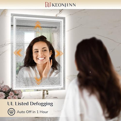 Keonjinn 72" x 36" Large Bathroom Mirror with Lights, Frontlit & Backlit | Safe HD Tempered Glass, 3000K/4500K/6000K, Dimmable, Auto-OFF Defogging, Memory Function, Smart Lighted Bathroom LED Mirror - size: 36"L x 72"W