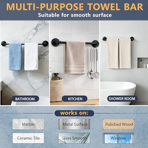 Towel Racks for Bathroom Suction Cup Towel Bar 14.6-24in Adjustable | No Drill Bathroom Towel Holder, Stainless Steel Construction, Heavy Duty Wall Mounted (Matte Black) - color: Matte Black