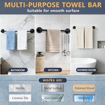 Towel Racks for Bathroom Suction Cup Towel Bar 14.6-24in Adjustable | No Drill Bathroom Towel Holder, Stainless Steel Construction, Heavy Duty Wall Mounted (Matte Black) - color: Matte Black