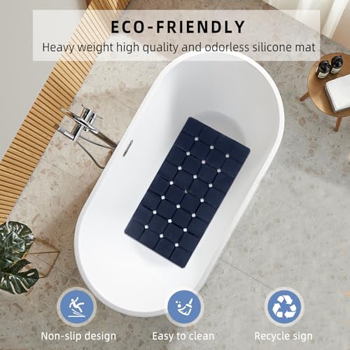 Silicone Bathtub Mat 15" x 28" – Non-Slip Foldable Tub Mat with Strong Suction Cups & Large Drain Holes, Durable & Eco-Friendly, for Smooth Surfaces, Ideal for Seniors, Adults, Navy - color: Navy