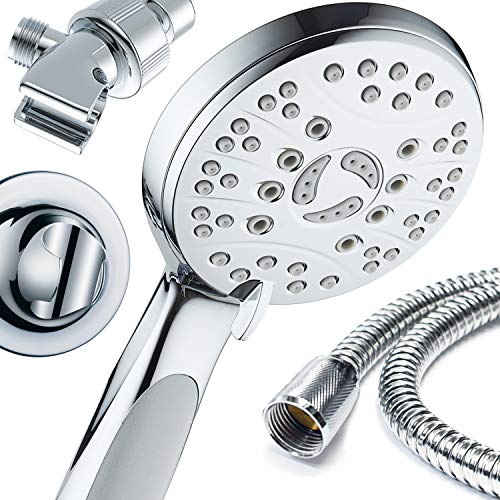 High Pressure 6-setting Luxury Handheld Shower Head – Extra Long 6 Foot Stainless Steel Hose – Anti Clog Jets – Anti Slip Grip – Top US Brand – Includes Extra Wall Bracket – Chrome Finish - color: Chrome, style: 2.5 Gallons Per Minute
